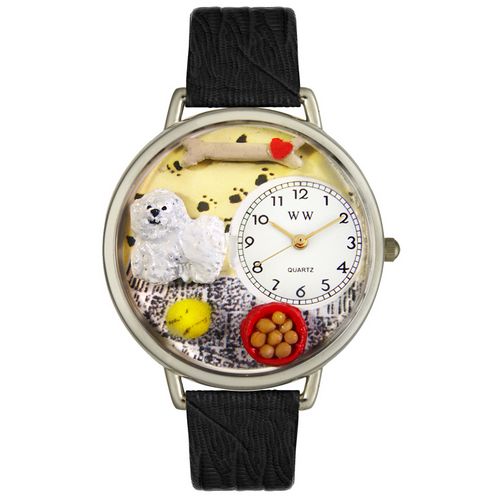 Picture of Whimsical Watches U0130010 Bichon Black Skin Leather And Silvertone Watch