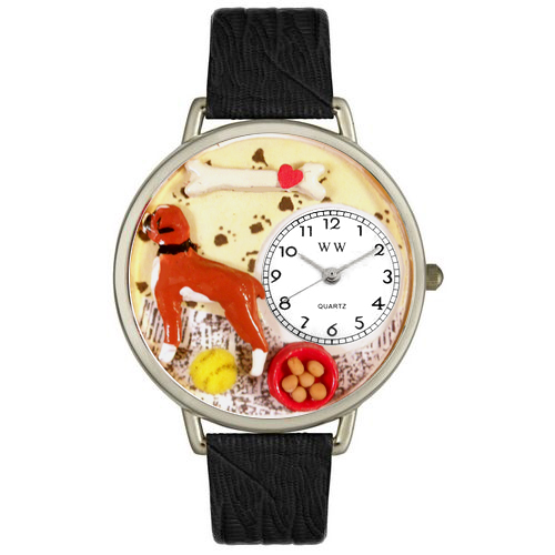 Picture of Whimsical Watches U0130014 Boxer Black Skin Leather And Silvertone Watch