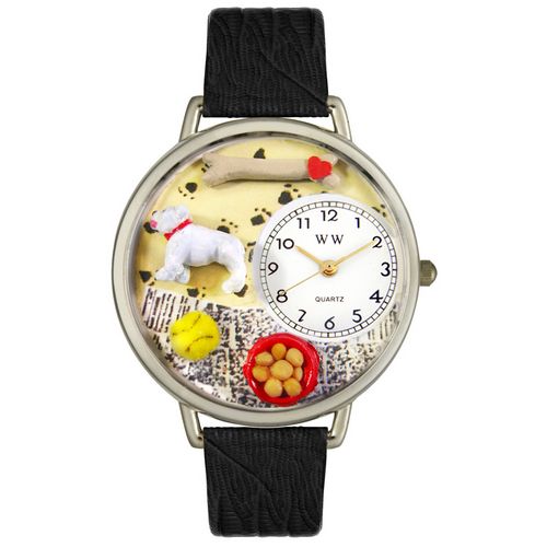 Picture of Whimsical Watches U0130018 Bulldog Black Skin Leather And Silvertone Watch