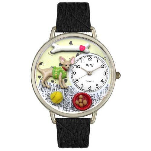 Picture of Whimsical Watches U0130023 Chihuahua Black Skin Leather And Silvertone Watch