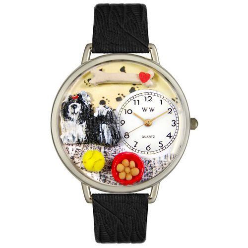 Picture of Whimsical Watches U0130069 Shih-Tzu Black Skin Leather And Silvertone Watch