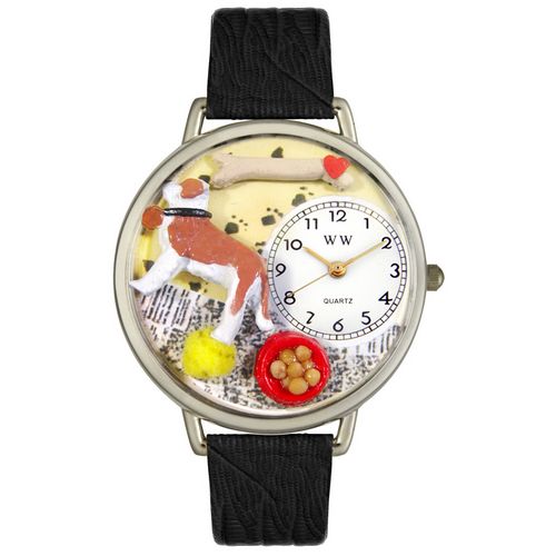 Picture of Whimsical Watches U0130070 Saint Bernard Black Skin Leather And Silvertone Watch