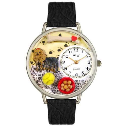 Picture of Whimsical Watches U0130077 Yorkie Black Skin Leather And Silvertone Watch