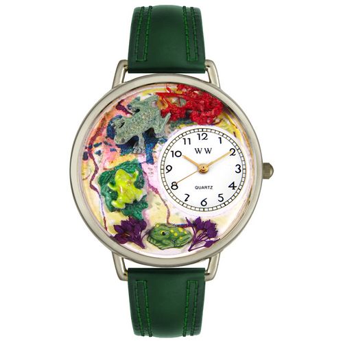 Picture of Whimsical Watches U0140001 Frogs Hunter Green Leather And Silvertone Watch