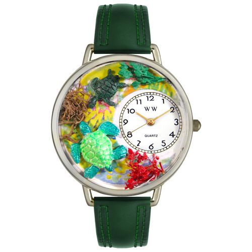 Picture of Whimsical Watches U0140003 Turtles Hunter Green Leather And Silvertone Watch