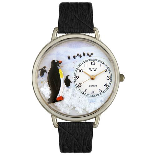 Picture of Whimsical Watches U0140006 Penguin Black Skin Leather And Silvertone Watch