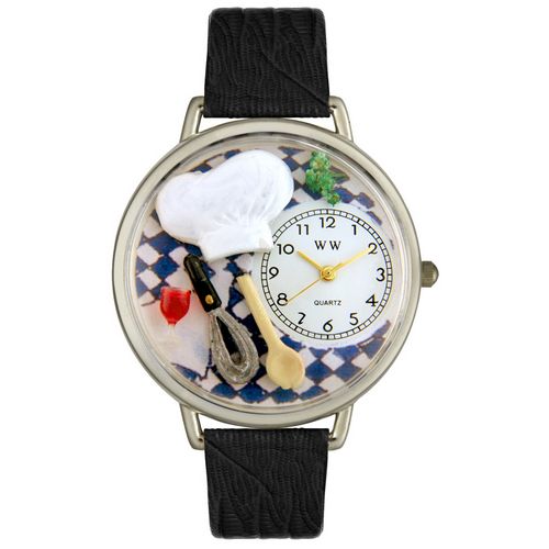 Picture of Whimsical Watches U0310002 Chef Black Skin Leather And Silvertone Watch