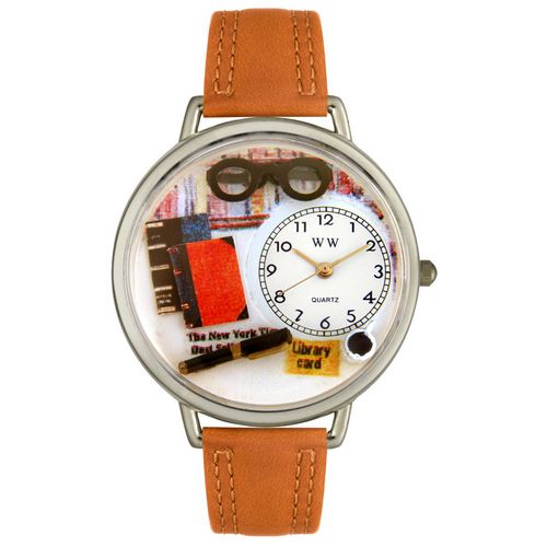 Picture of Whimsical Watches U0460001 Book Lover Tan Leather And Silvertone Watch