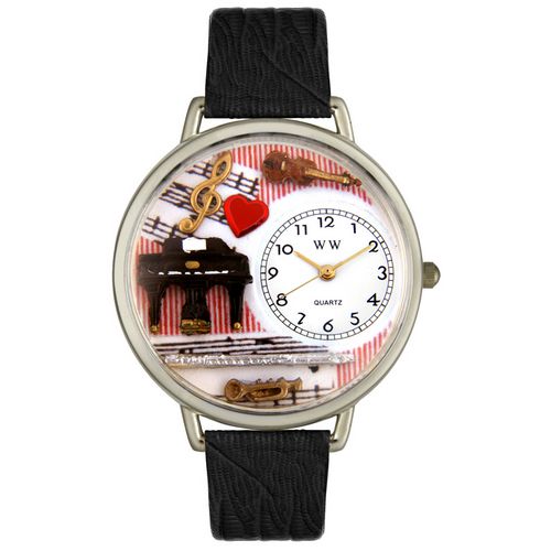 Picture of Whimsical Watches U0510001 Music Teacher Black Skin Leather And Silvertone Watch