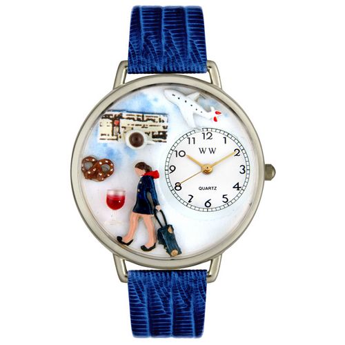 Picture of Whimsical Watches U0610007 Flight Attendant Royal Blue Leather And Silvertone Watch