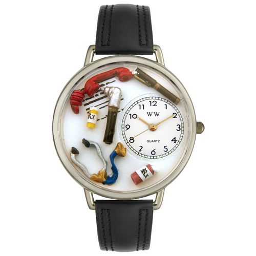 Picture of Whimsical Watches U0620018 Doctor Black Padded Leather And Silvertone Watch