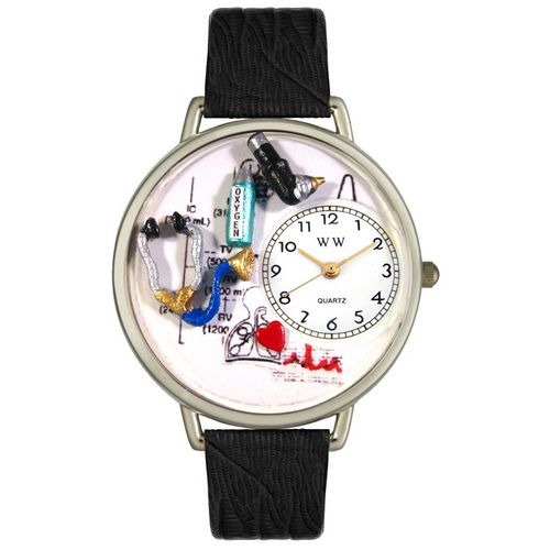 Picture of Whimsical Watches U0620028 Respiratory Therapist Black Skin Leather And Silvertone Watch