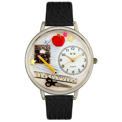 Picture of Whimsical Watches U0640001 Teacher Black Skin Leather And Silvertone Watch