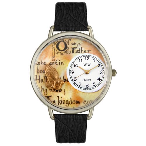 Picture of Whimsical Watches U0710011 Lords Prayer Black Skin Leather And Silvertone Watch