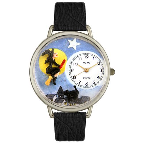 Picture of Whimsical Watches U1220001 Halloween Flying Witch Black Skin Leather And Silvertone Watch