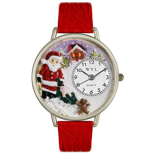 Picture of Whimsical Watches U1220009 Christmas Santa Claus Red Leather And Silvertone Watch