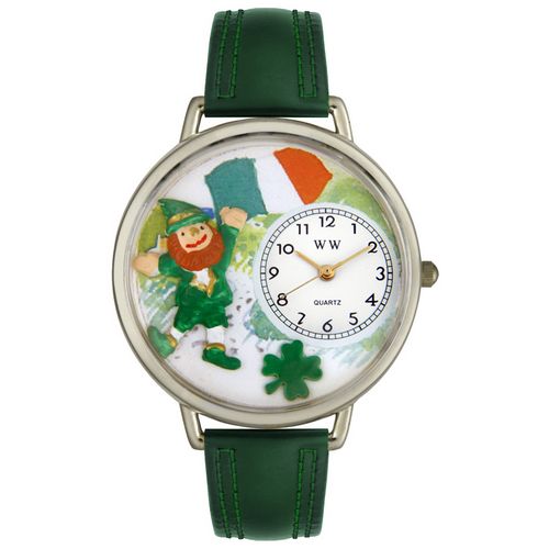 Picture of Whimsical Watches U1224001 St. Patricks Day w/Irish Flag Hunter Green Leather And Silvertone Watch