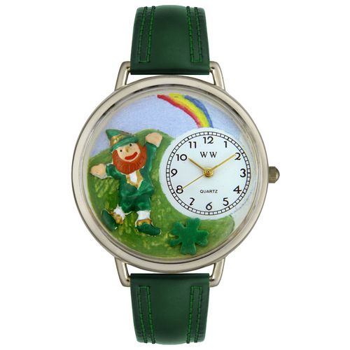 Picture of Whimsical Watches U1224002 St. Patricks Day Rainbow Hunter Green Leather And Silvertone Watch