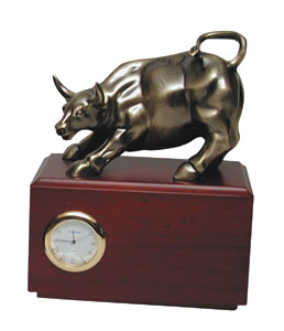 Picture of Bluestone Designs Z149BS Small Wall Street Bull with Clock - Bronze