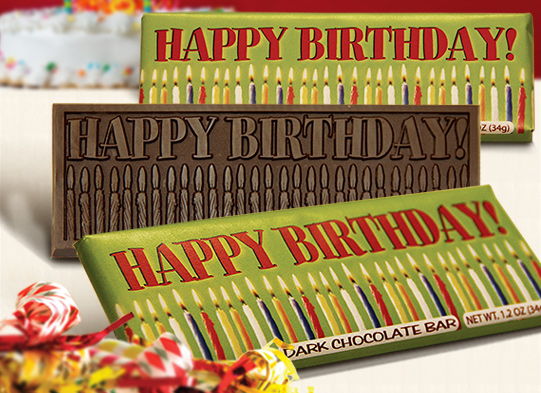 Picture of Chocolate Chocolate 399016 Happy Birthday Wrapper Bars-Dark - Pack of 50
