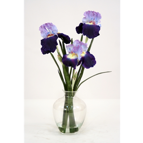 Waterlook Silk Purple-Blue Bearded Iris - Victorian Glass Vase - Ready-to-Display