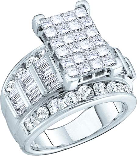 Picture of Gold and Diamond 42303 3.00Ctw Princess Round Bagguette Diamond Ladies Fashion Ring - 14KWG