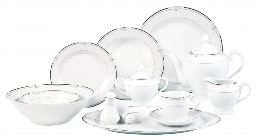 Picture of Lorenzo Imports Rio-57 57 Piece Black and Silver Border Dinner Set  Service for 8 By Lorren Home Trends