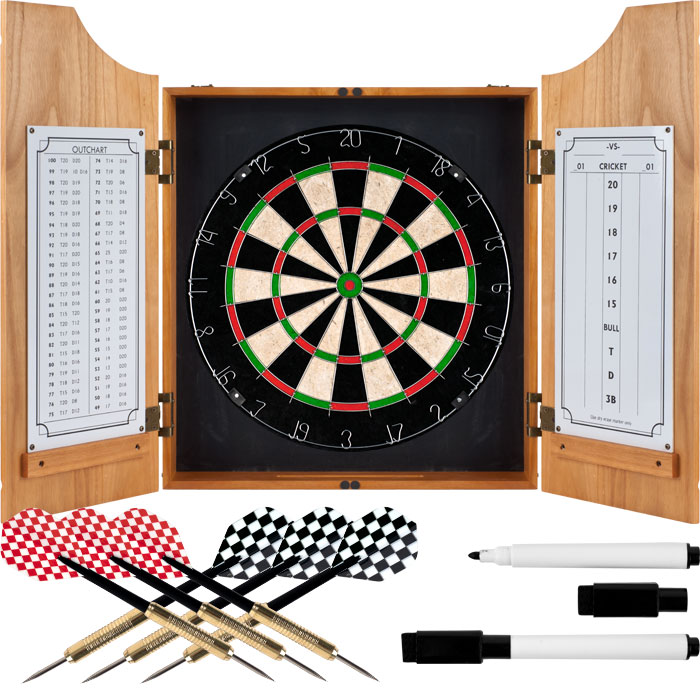 Picture of Trademark Poker TGT Beveled Wood Dart Cabinet - Pro Style Board and Darts