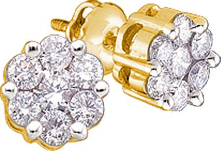 Picture of Gold and Diamond 8905 0.25Ctw Round Diamond Flower Ladies Earrings - 14KYG