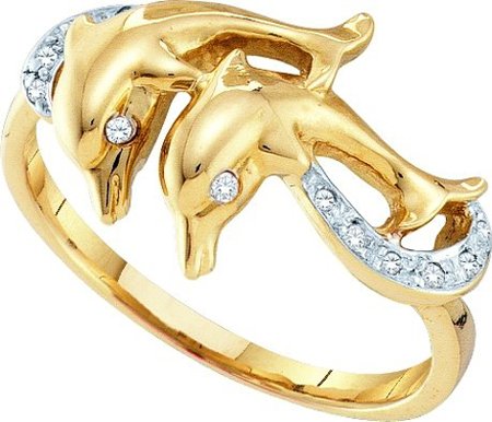 Picture of Gold and Diamond 56766 0.05Ctw Diamond Ladies Dolphin Ring - 10KYG