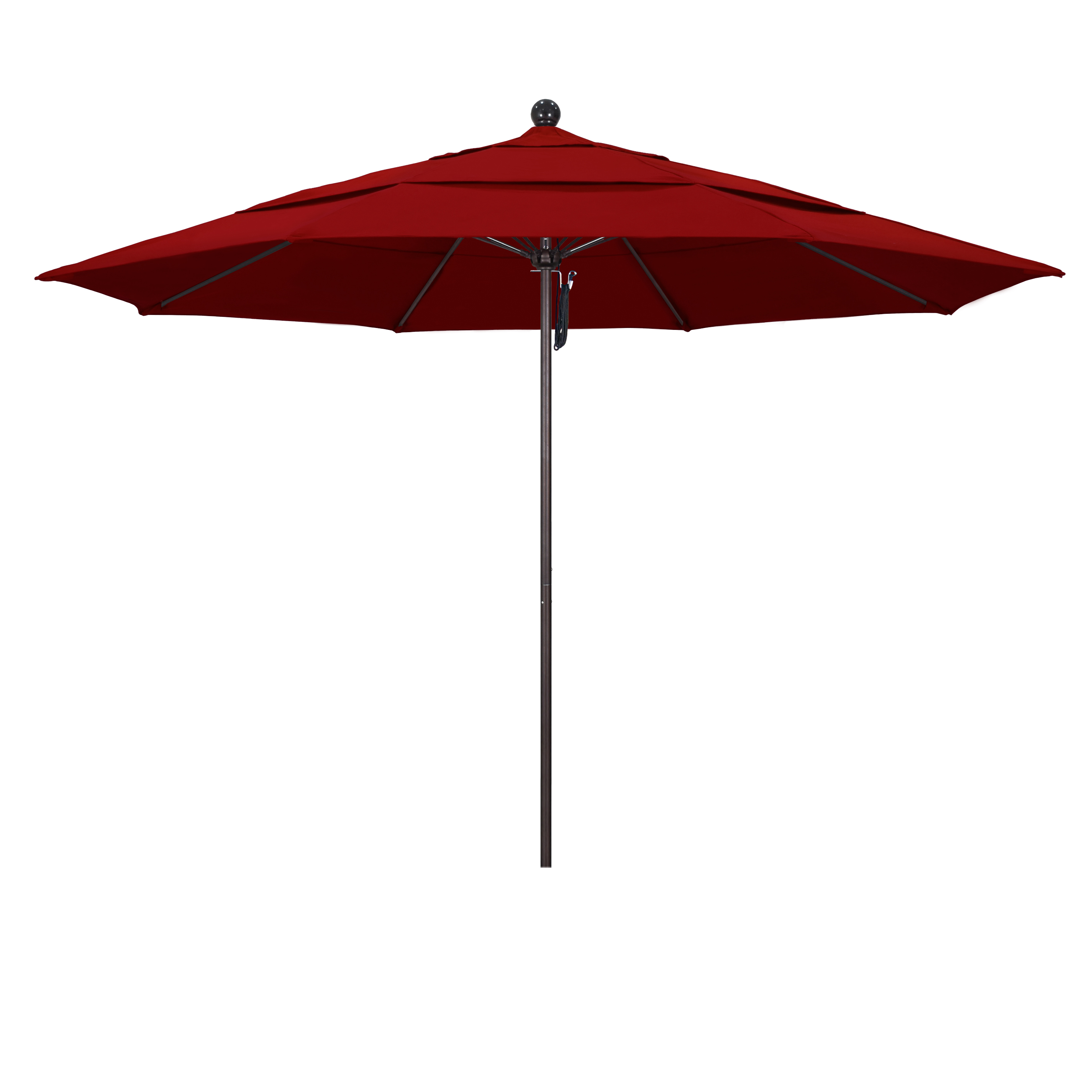Picture of California Umbrella ALTO118117-5403-DWV 11 ft. Fiberglass Pulley Open Double Vents Market Umbrella - Bronze and Sunbrella-Jockey Red