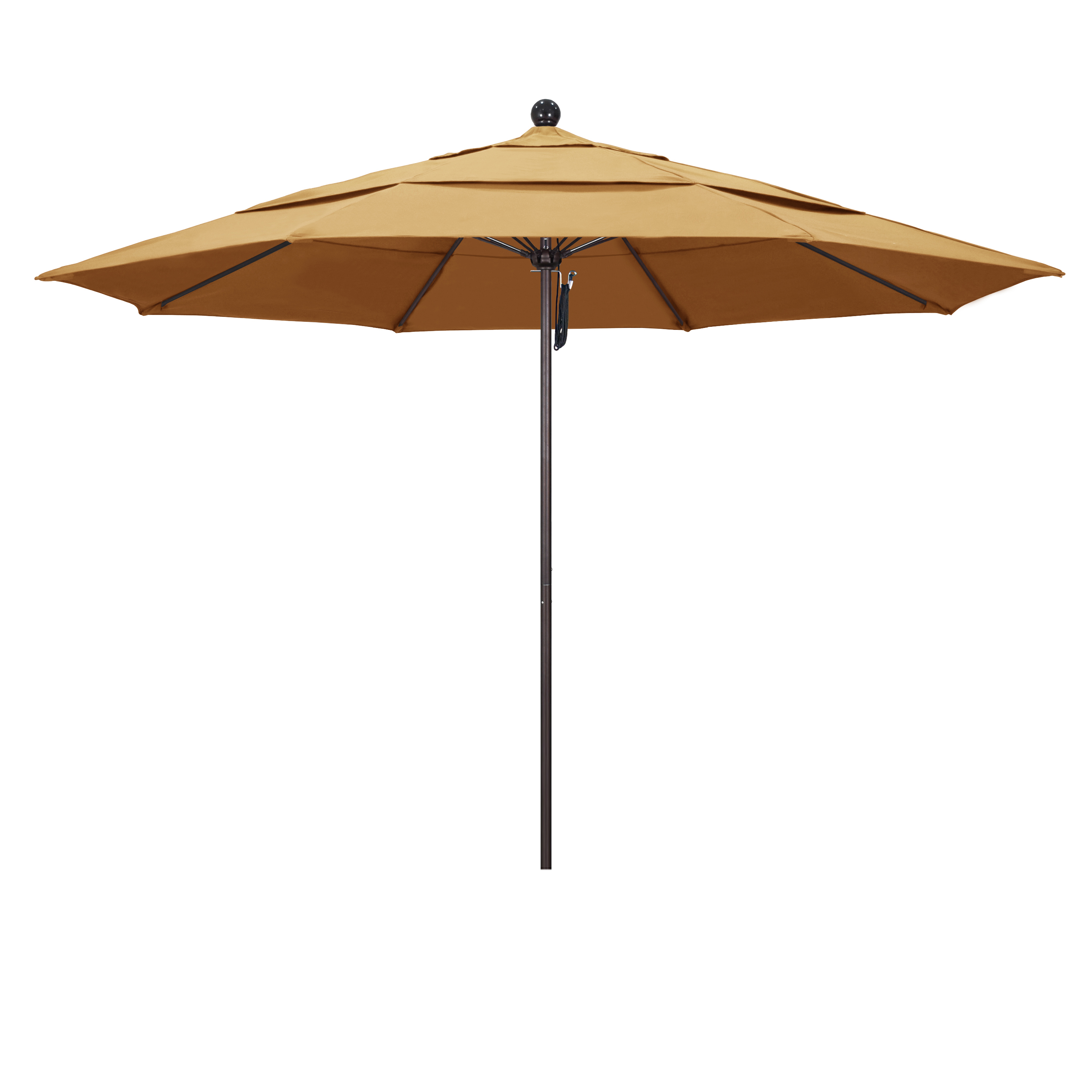 Picture of California Umbrella ALTO118117-5414-DWV 11 ft. Fiberglass Pulley Open Double Vents Market Umbrella - Bronze and Sunbrella-Wheat