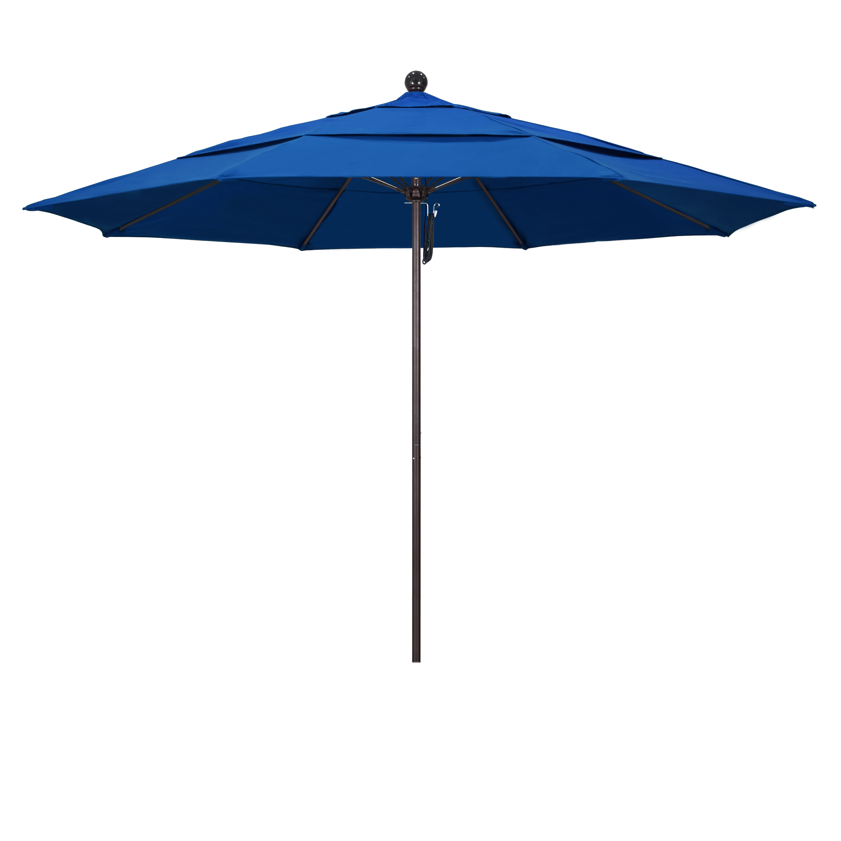 Picture of California Umbrella ALTO118117-SA01-DWV 11 ft. Fiberglass Pulley Open Double Vents Market Umbrella - Bronze and Pacifica-Pacific Blue
