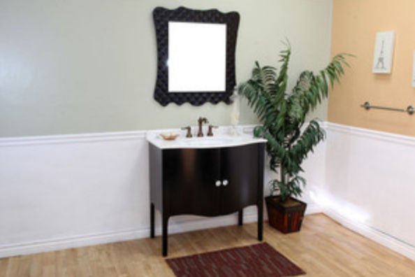 36.6 in Single sink vanity-wood-Black-White marble