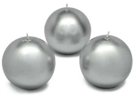 Picture of Zest Candle CBZ-038 3 in. Metallic Silver Ball Candles -6pc-Box