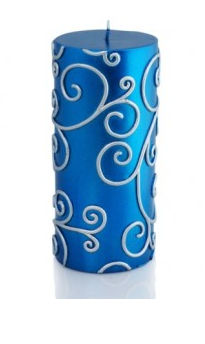CPS-008-12 3 x 6 in. Blue Scroll Pillar Candle -12pcs-Case - Bulk