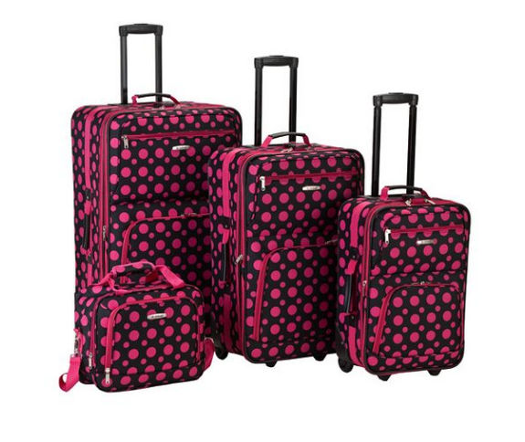 Picture of Rockland F105-BLACK/PINK DOT 4Pc Black Pink Dot Luggage Set