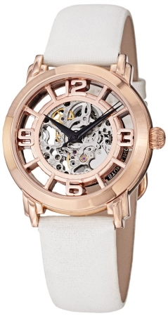Picture of Stuhrling Original 156.124W14 Womens Automatic- Rose Gold Case and Skeleton Dial on White Satin Strap