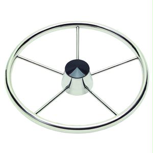 Picture of Ongaro 170 13.5&apos;&apos; Stainless 5-Spoke Destroyer Wheel w/ Black Cap and Standard Rim - Fits 3/4&apos;&apos; Tapered Shaft Helm