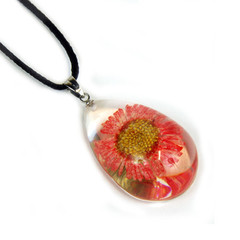 Picture of Ed Speldy East FPW21 Clear Tear Drop Necklace - Red Daisy