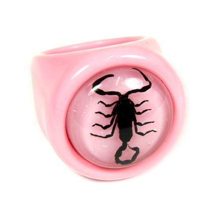 R0021-6 Black Scorpion Pink Ring with Pink Background - Size 6