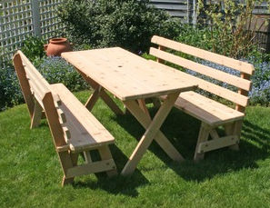 Cedar 27 in. Wide 4 ft. Cross Legged Picnic Table with -2- 4 ft. Backed Benches