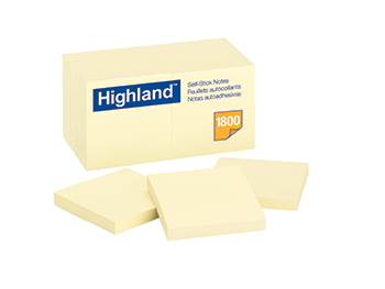 Picture of 3M Company MMM654918PK Highland Self Stick 18Pk Removable Notes 3X3 Yellow