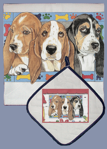 Picture of Pipsqueak Productions DP482 Dish Towel and Pot Holder Set - Basset
