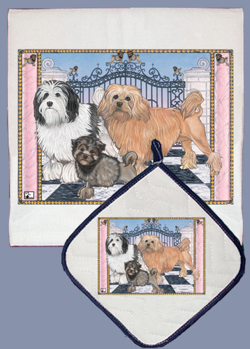 Picture of Pipsqueak Productions DP494 Dish Towel and Pot Holder Set - Lowchen