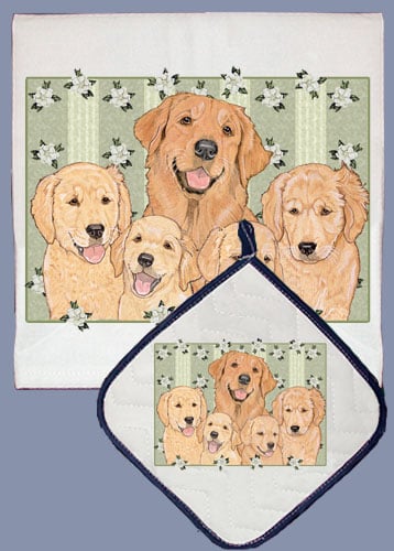 Picture of Pipsqueak Productions DP496 Dish Towel and Pot Holder Set - Golden Retriever