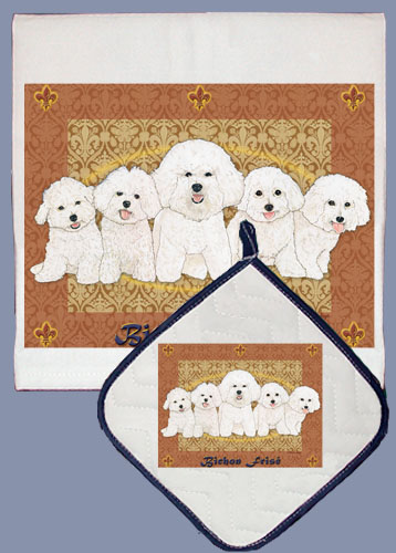 Picture of Pipsqueak Productions DP497 Dish Towel and Pot Holder Set - Bichon