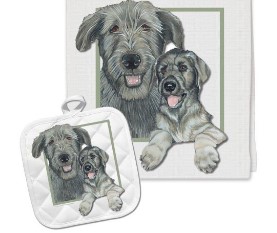 Picture of Pipsqueak Productions DP500 Dish Towel and Pot Holder Set - Irish Wolfhound