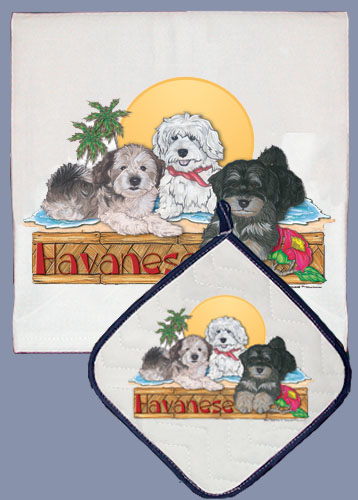 Picture of Pipsqueak Productions DP503 Dish Towel and Pot Holder Set - Havanese