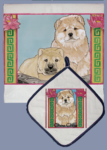 Picture of Pipsqueak Productions DP819 Dish Towel and Pot Holder Set - Chow Chow